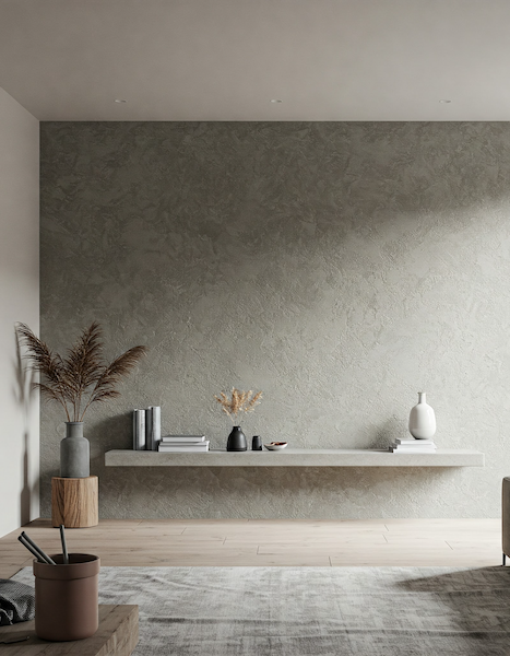 Textured microcement feature wall in a living room
